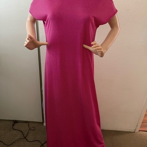 LULAROE pink & white polka dot Maxi Dress medium - Picture 3 of 5